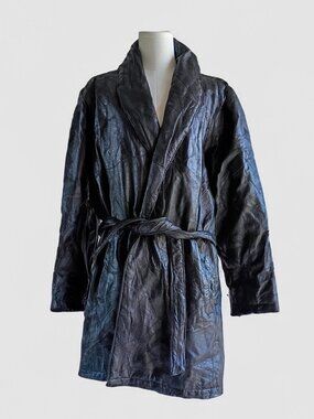 Navarre Leather Company Genuine Black Leather patchwork Belted Jacket Plus XXL